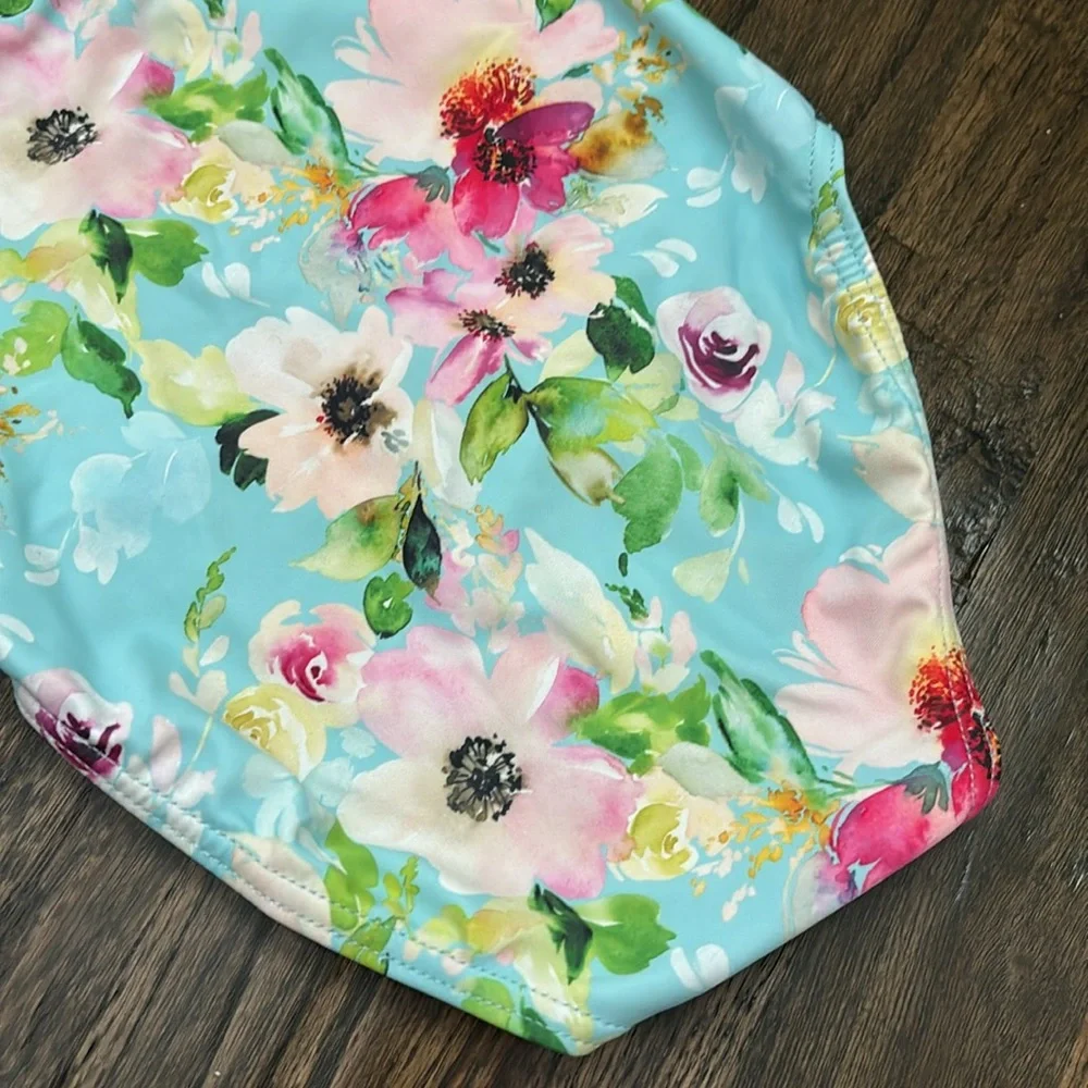 Snapper Rock Watercolor Floral Frill One-Piece Halter Swimsuit (Size 3T)